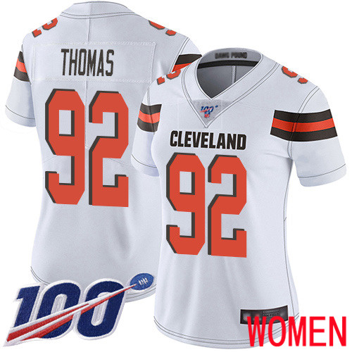 Cleveland Browns Chad Thomas Women White Limited Jersey #92 NFL Football Road 100th Season Vapor Untouchable